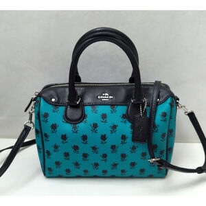 Coach Mini Bennette Rose Blue Leather Floral Double Handles Satchel Bag